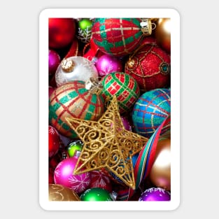 Box of Christmas ornaments with star Sticker